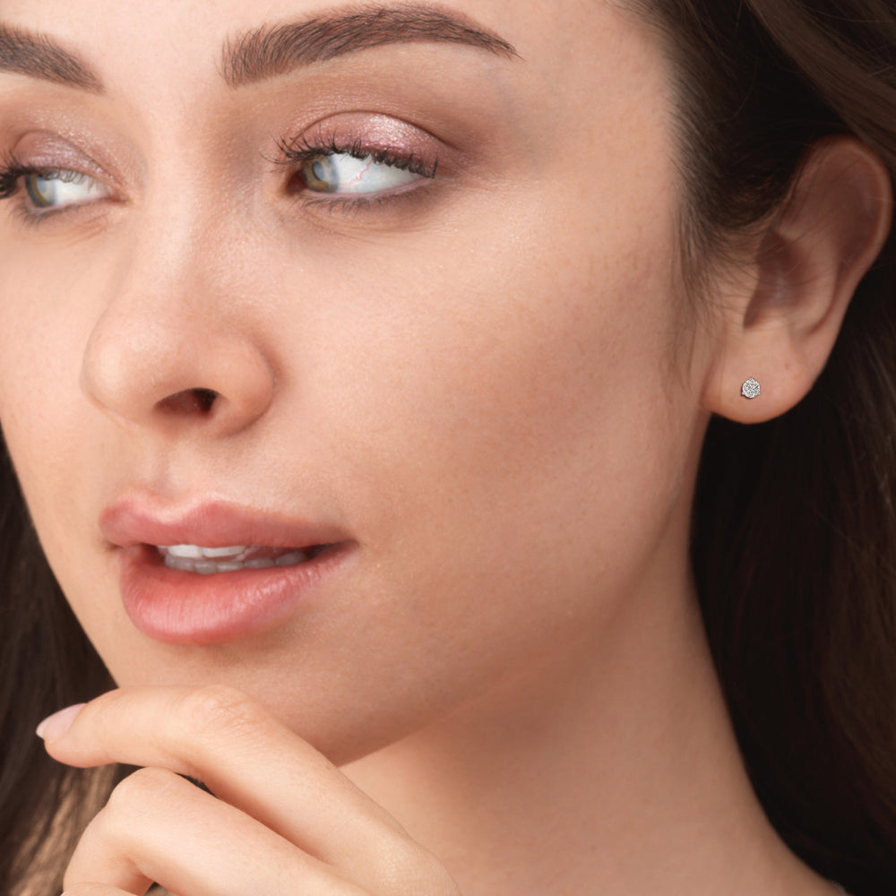 Classic Round Brilliant Cut Diamond Three Prong Martini Stud Earrings with 18KT Yellow Gold / Lab / 3/4 Cut Diamond in 14KT Yellow Gold / Lab / 3/4 view 2