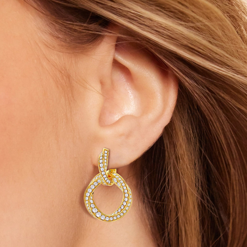 The Bond Double Link Earrings with 18KT Yellow Gold / Lab / 3 Cut Diamond in 14KT Yellow Gold / Lab / 3 view 4
