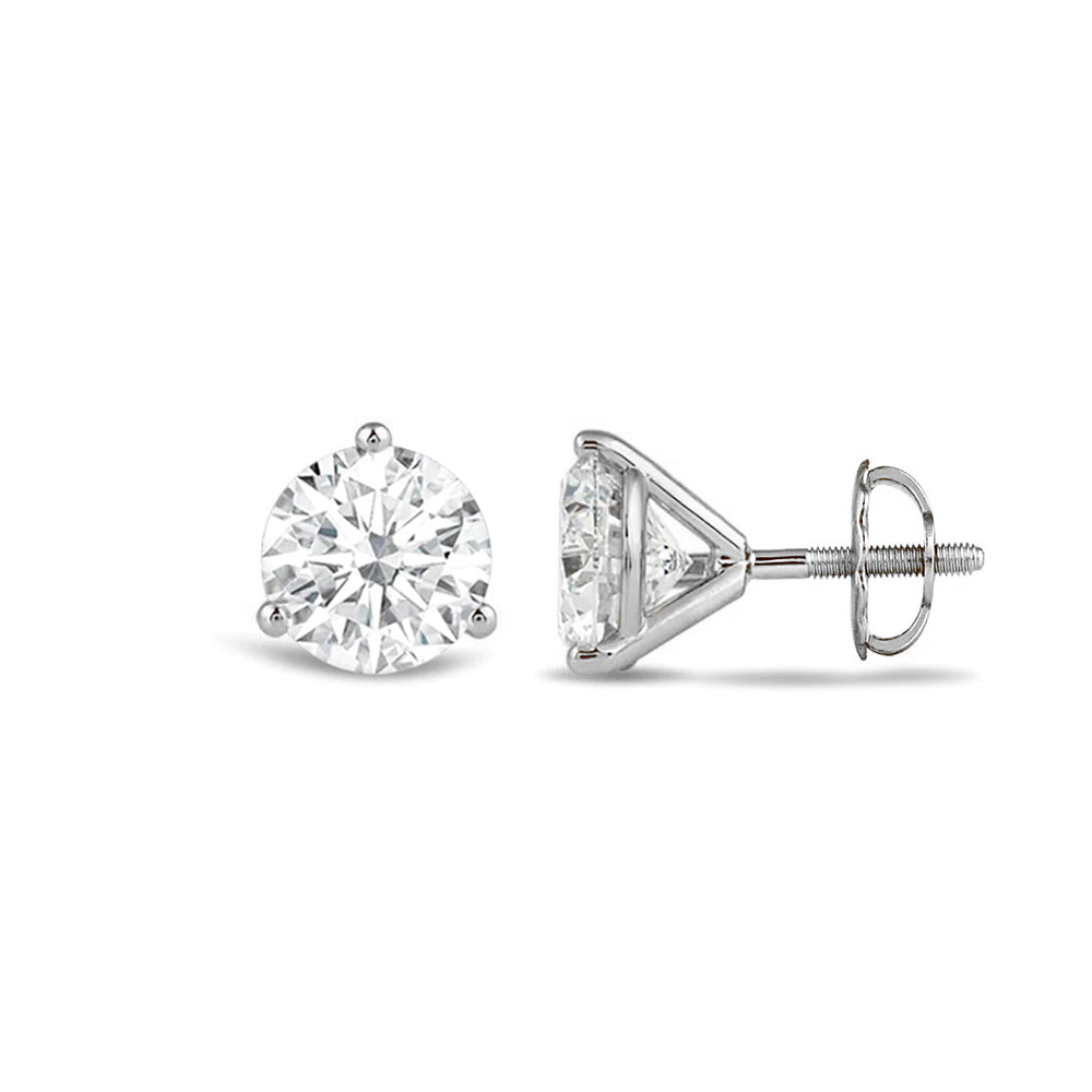 Classic Round Brilliant Cut Diamond Three Prong Martini Stud Earrings with 18KT White Gold / Lab / 3/4 Cut Diamond in 14KT White Gold / Lab / 3/4 view 4