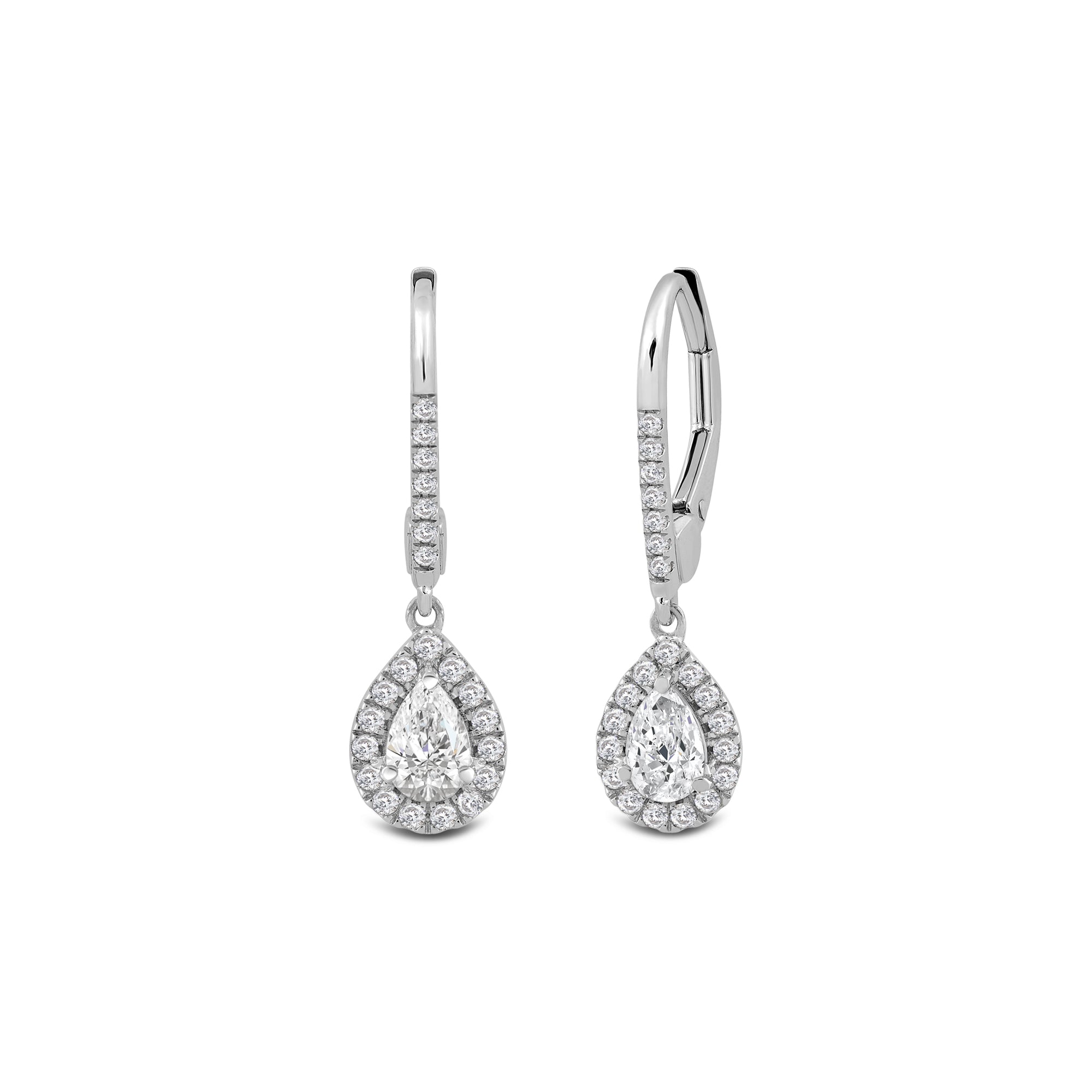 Latch Back Hinged Back Earrings Halo Pear Drop Studded Lever Back