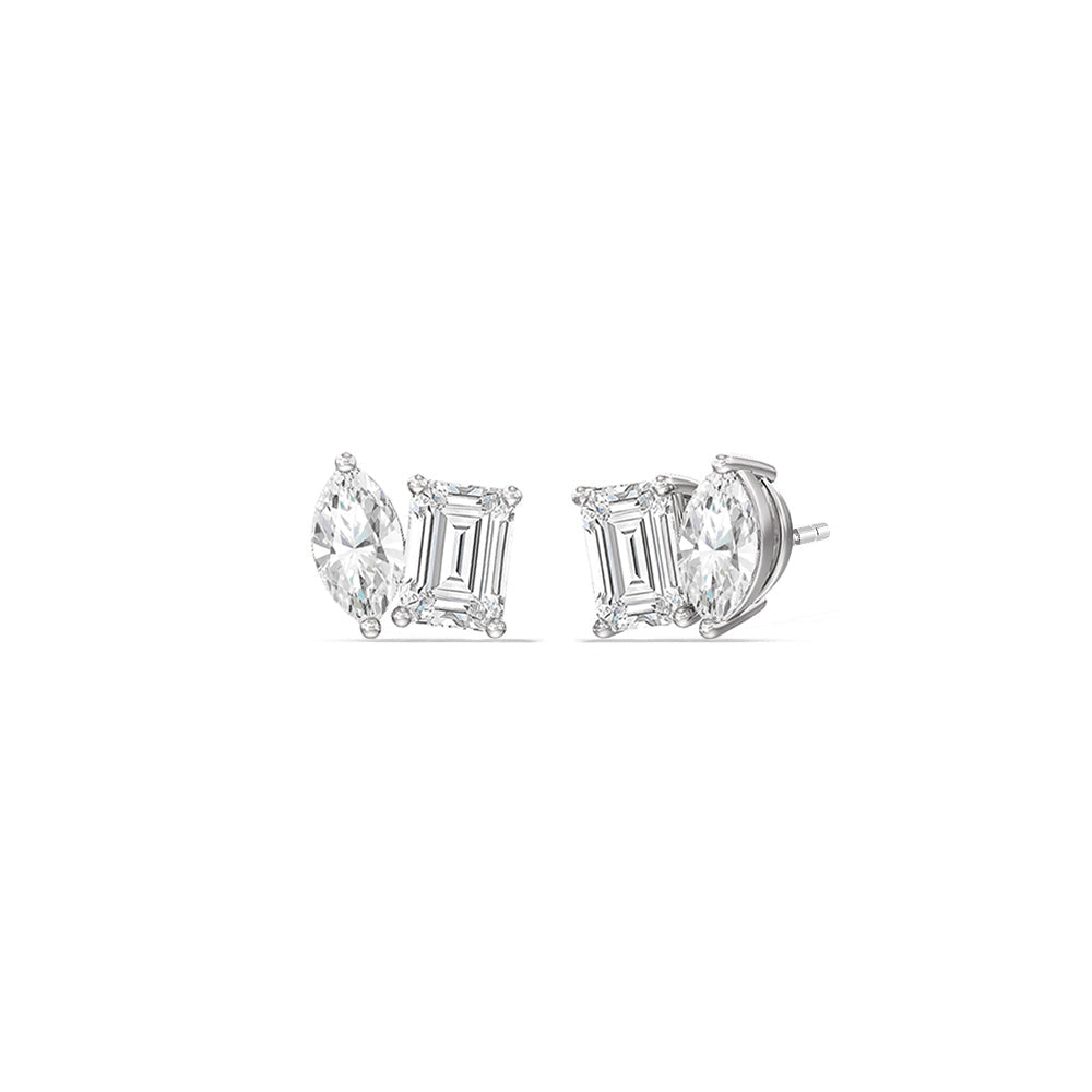 Toi et Moi Marquise Emerald Stud Earrings