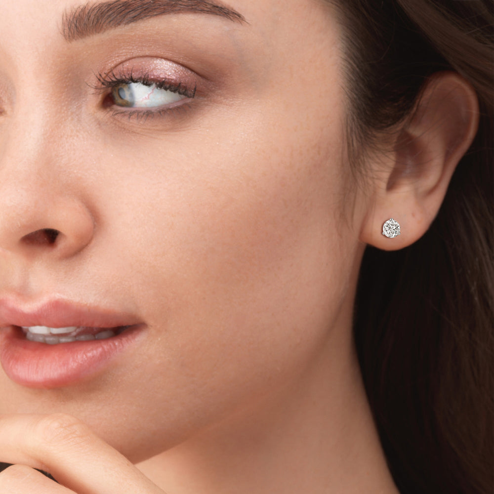 Classic Round Brilliant Cut Diamond Three Prong Martini Stud Earrings with 18KT Rose Gold / Lab / 3 Cut Diamond in 14KT Rose Gold / Lab / 3 view 2