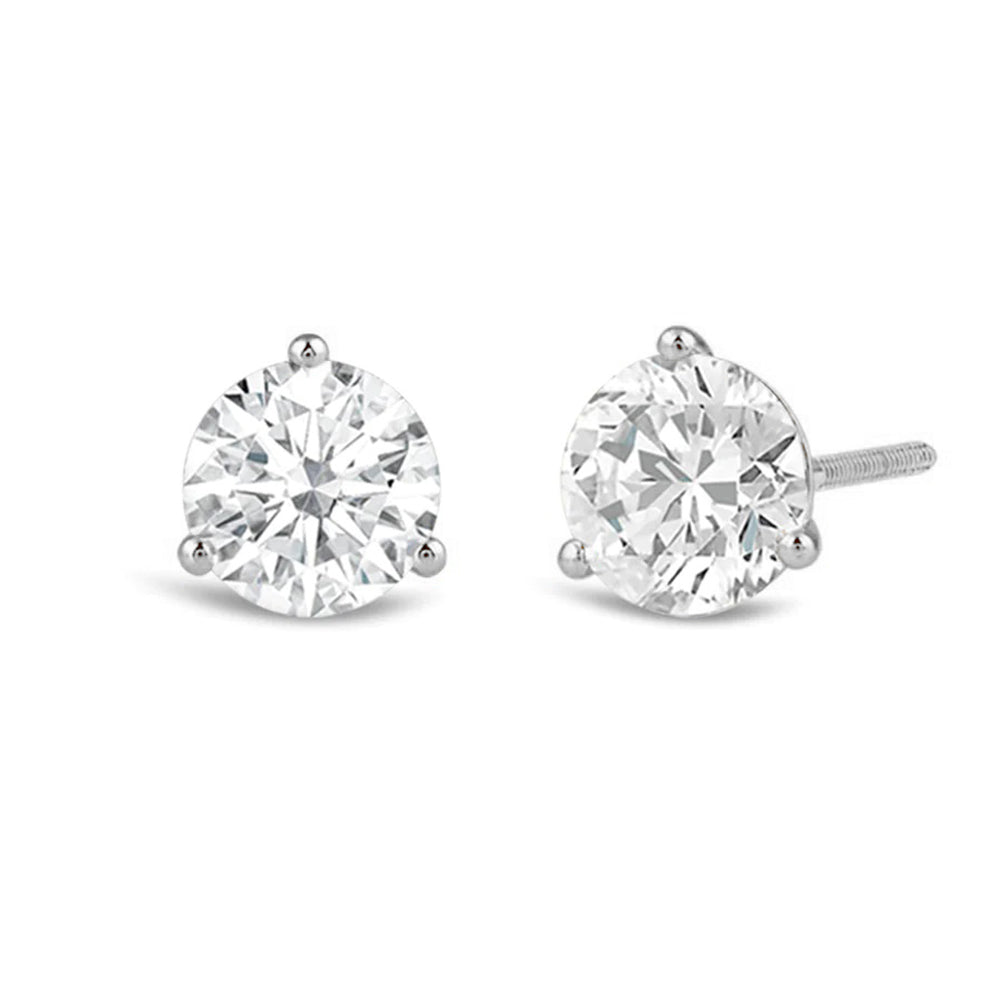 Classic Round Brilliant Cut Diamond Three Prong Martini Stud Earrings with 18KT White Gold / Lab / 4 Cut Diamond in 14KT White Gold / Lab / 4 view 1