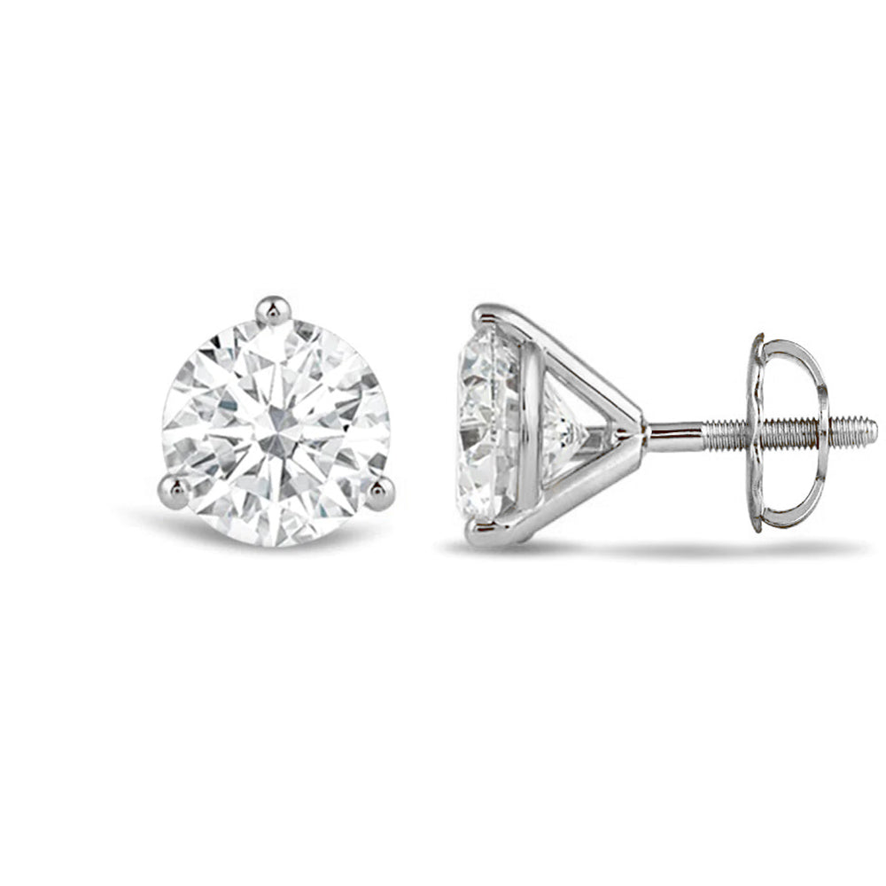 Classic Round Brilliant Cut Diamond Three Prong Martini Stud Earrings with 18KT White Gold / Lab / 4 Cut Diamond in 14KT White Gold / Lab / 4 view 4