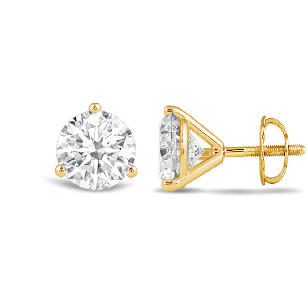 Classic Round Brilliant Cut Diamond Three Prong Martini Stud Earrings with 18KT Yellow Gold / Lab / 4 Cut Diamond in 14KT Yellow Gold / Lab / 4 view 4