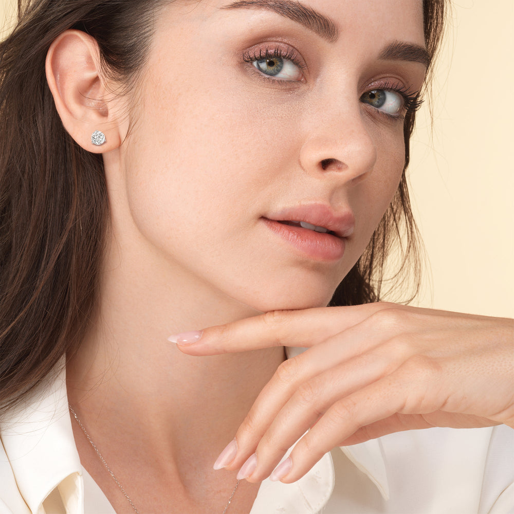 Classic Round Brilliant Cut Diamond Three Prong Martini Stud Earrings with 18KT White Gold / Lab / 4 Cut Diamond in 14KT White Gold / Lab / 4 view 3