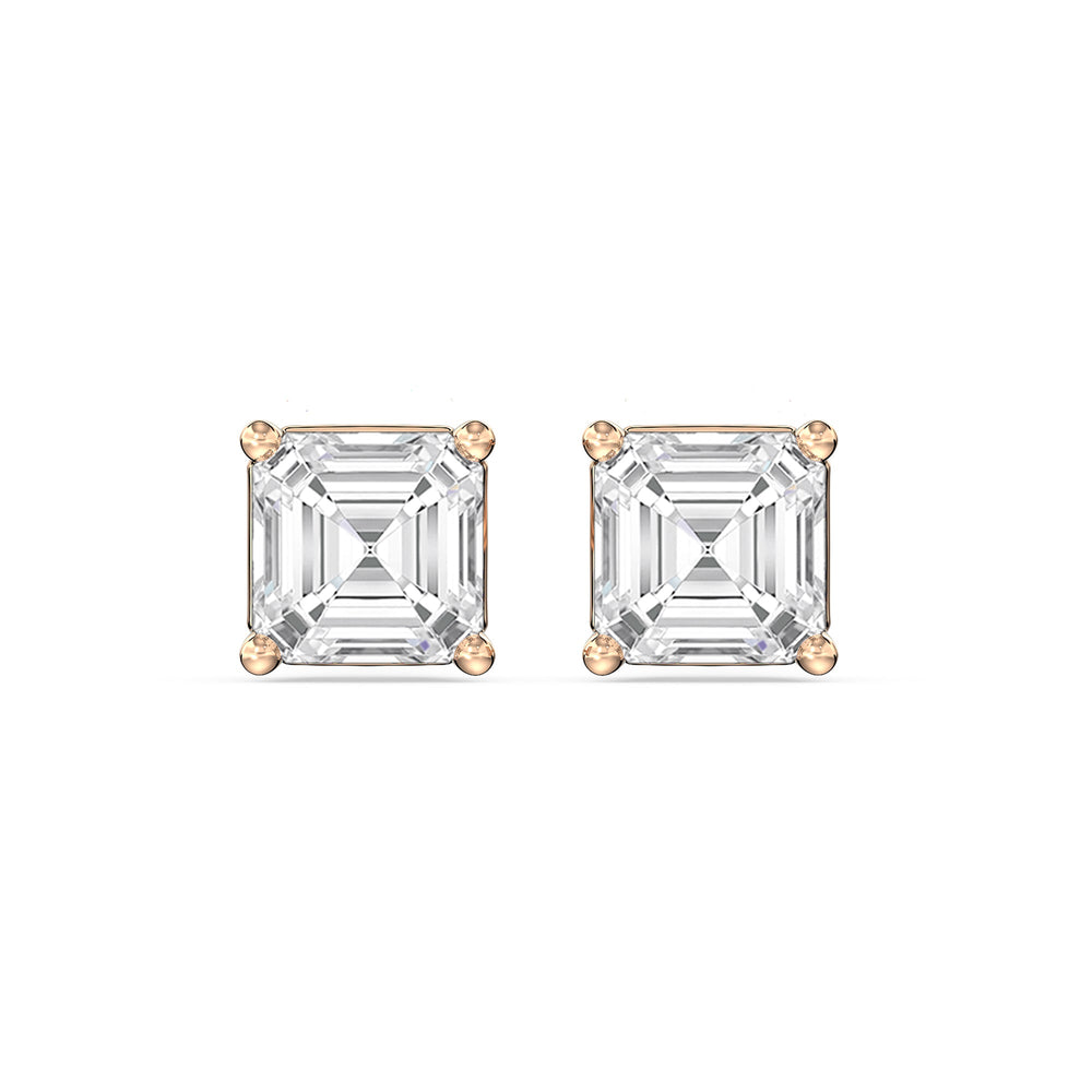 Classic Asscher Stud Earrings with 18KT Rose Gold / Lab / 1 Cut Diamond in 14KT Rose Gold / Lab / 1 view 4