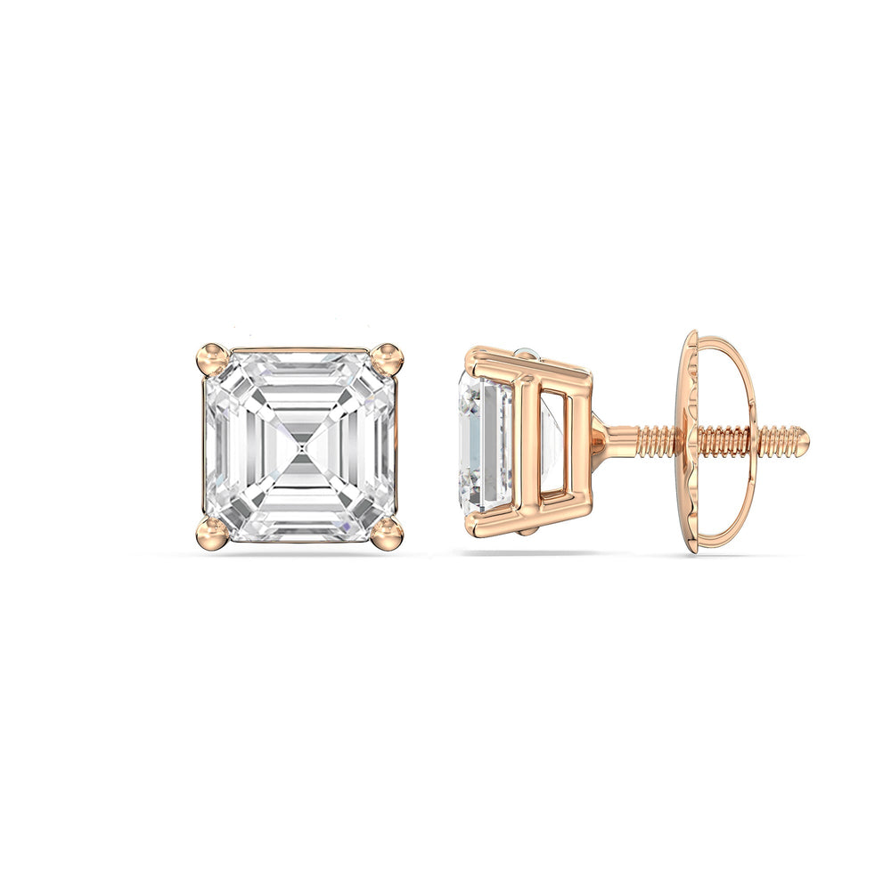 Classic Asscher Stud Earrings with 18KT Rose Gold / Lab / 1 Cut Diamond in 14KT Rose Gold / Lab / 1 view 5