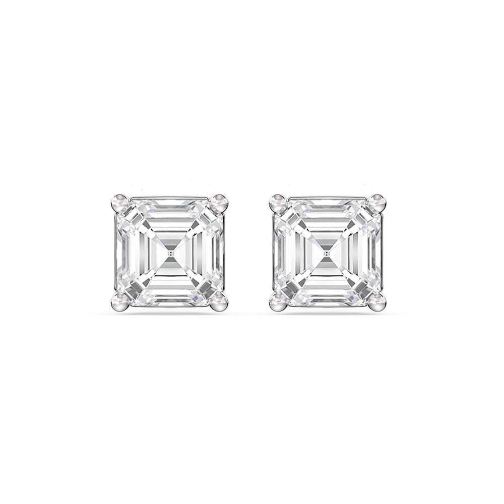 Classic Asscher Stud Earrings with 18KT White Gold / Lab / 1 Cut Diamond in 14KT White Gold / Lab / 1 view 4