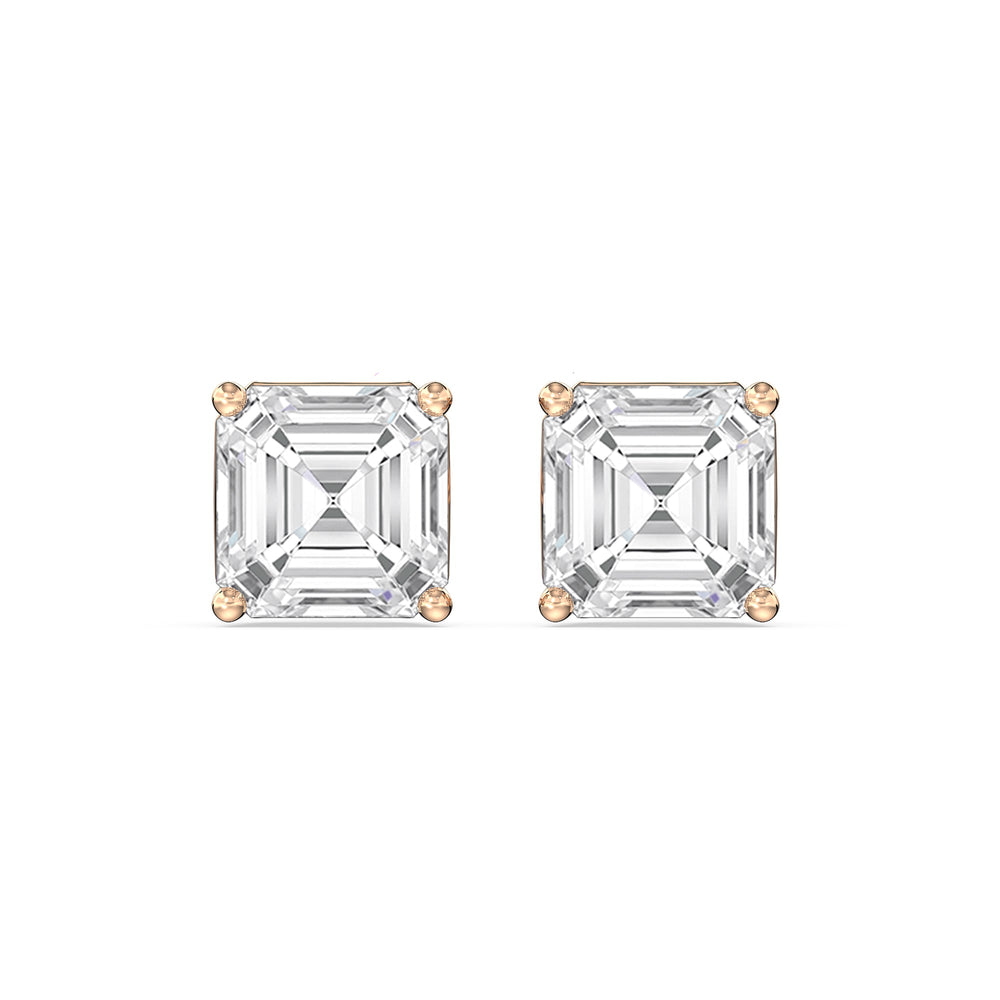 Classic Asscher Stud Earrings with 18KT Rose Gold / Lab / 1 1/2 Cut Diamond in 14KT Rose Gold / Lab / 1 1/2 view 4