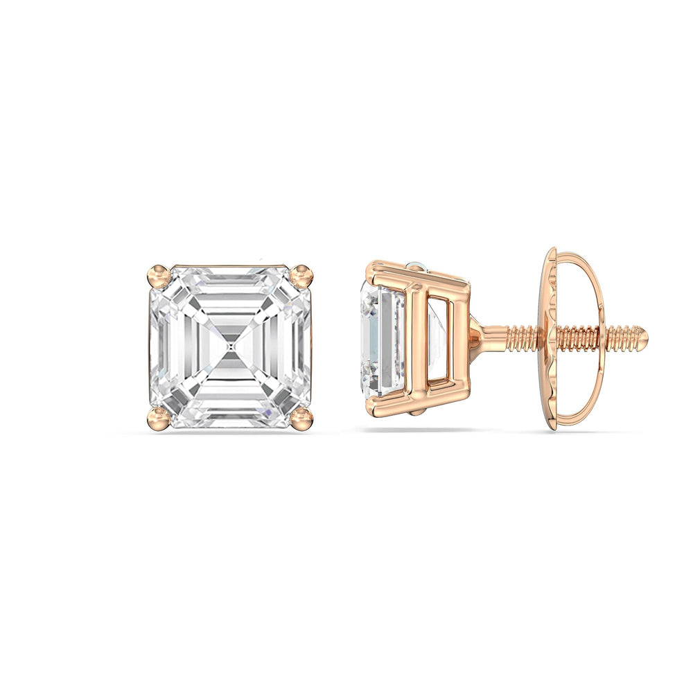 Classic Asscher Stud Earrings with 18KT Rose Gold / Lab / 1 1/2 Cut Diamond in 14KT Rose Gold / Lab / 1 1/2 view 5