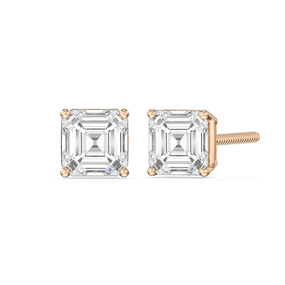 Classic Asscher Stud Earrings with 18KT Rose Gold / Lab / 1 1/2 Cut Diamond in 14KT Rose Gold / Lab / 1 1/2 view 1