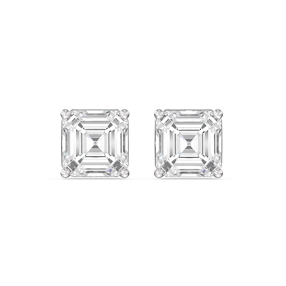 Classic Asscher Stud Earrings with 18KT White Gold / Lab / 1 1/2 Cut Diamond in 14KT White Gold / Lab / 1 1/2 view 4