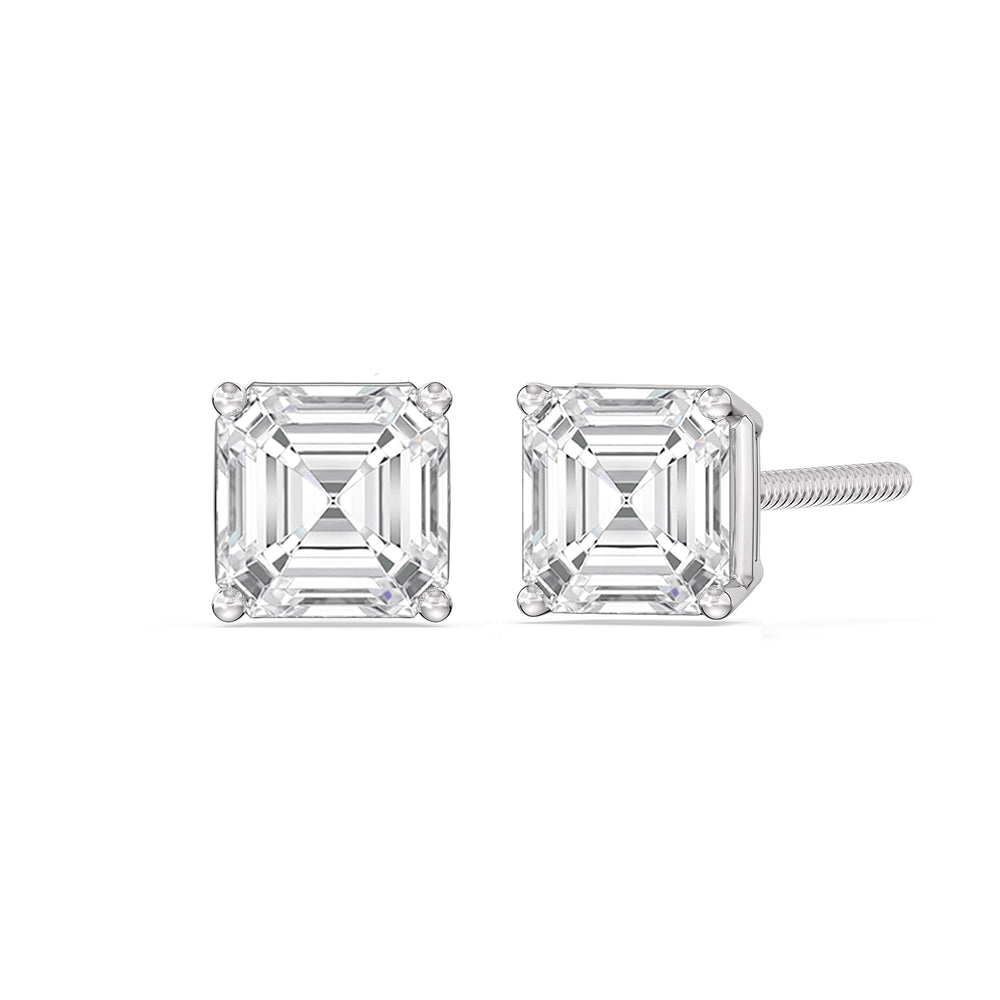 Classic Asscher Stud Earrings with 18KT White Gold / Lab / 1 1/2 Cut Diamond in 14KT White Gold / Lab / 1 1/2 view 1