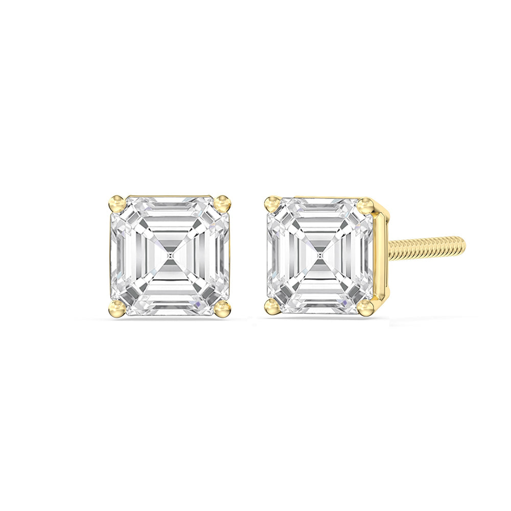 Classic Asscher Stud Earrings with 18KT Yellow Gold / Lab / 1 1/2 Cut Diamond in 14KT Yellow Gold / Lab / 1 1/2 view 1