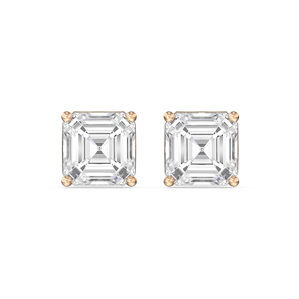 Classic Asscher Stud Earrings with 18KT Rose Gold / Lab / 2 Cut Diamond in 14KT Rose Gold / Lab / 2 view 4