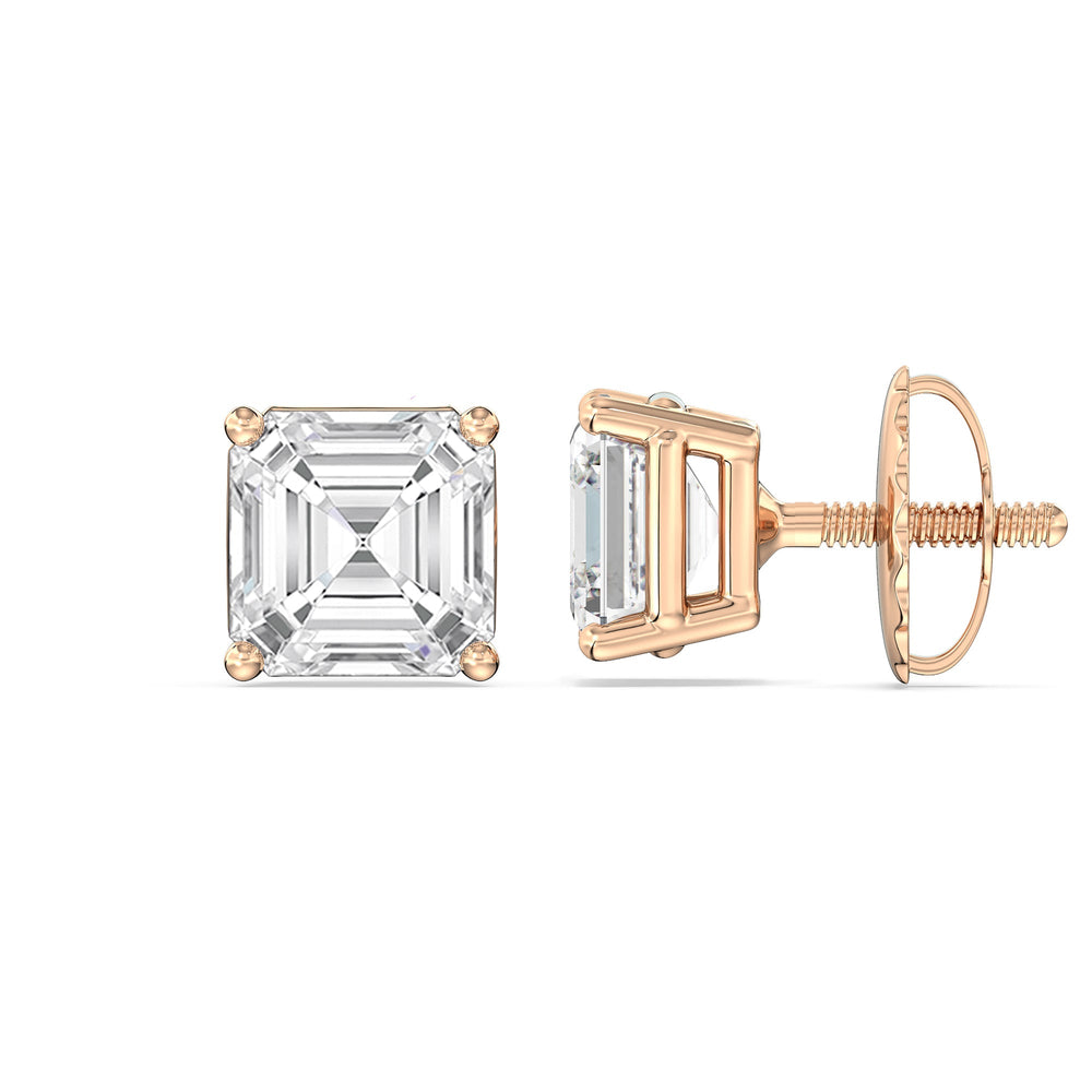 Classic Asscher Stud Earrings with 18KT Rose Gold / Lab / 2 Cut Diamond in 14KT Rose Gold / Lab / 2 view 5