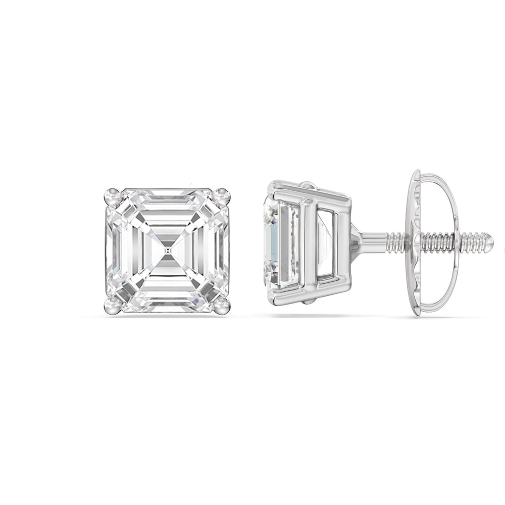 Classic Asscher Stud Earrings with 18KT White Gold / Lab / 2 Cut Diamond in 14KT White Gold / Lab / 2 view 5