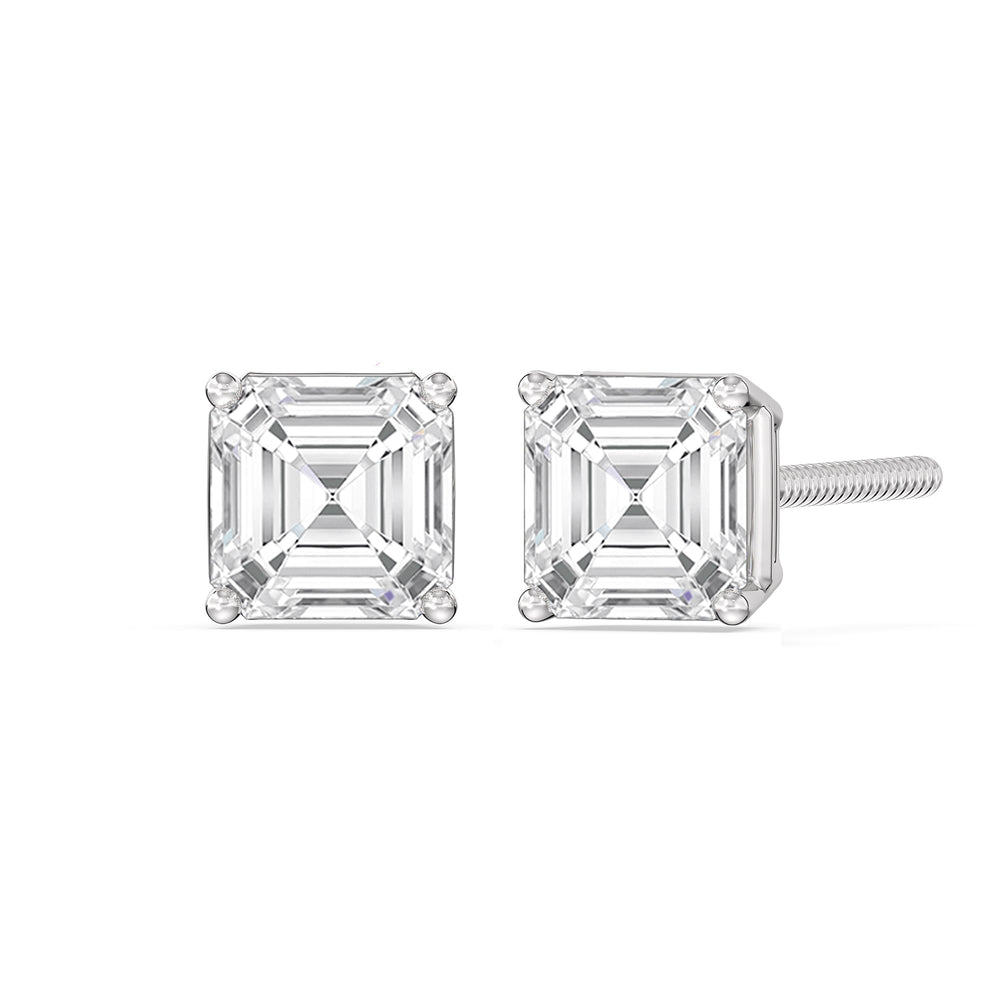 Classic Asscher Stud Earrings with 18KT White Gold / Lab / 2 Cut Diamond in 14KT White Gold / Lab / 2 view 1