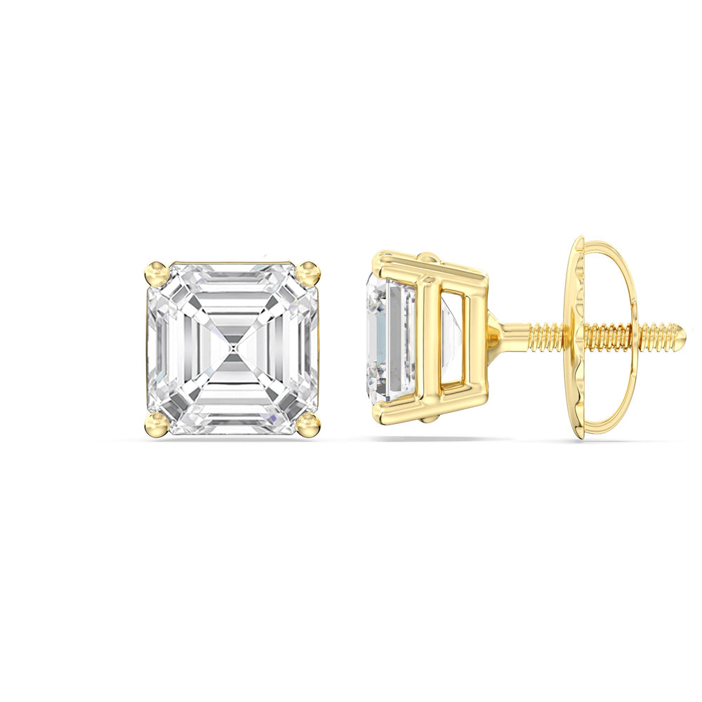 Classic Asscher Stud Earrings with 18KT Yellow Gold / Lab / 2 Cut Diamond in 14KT Yellow Gold / Lab / 2 view 5