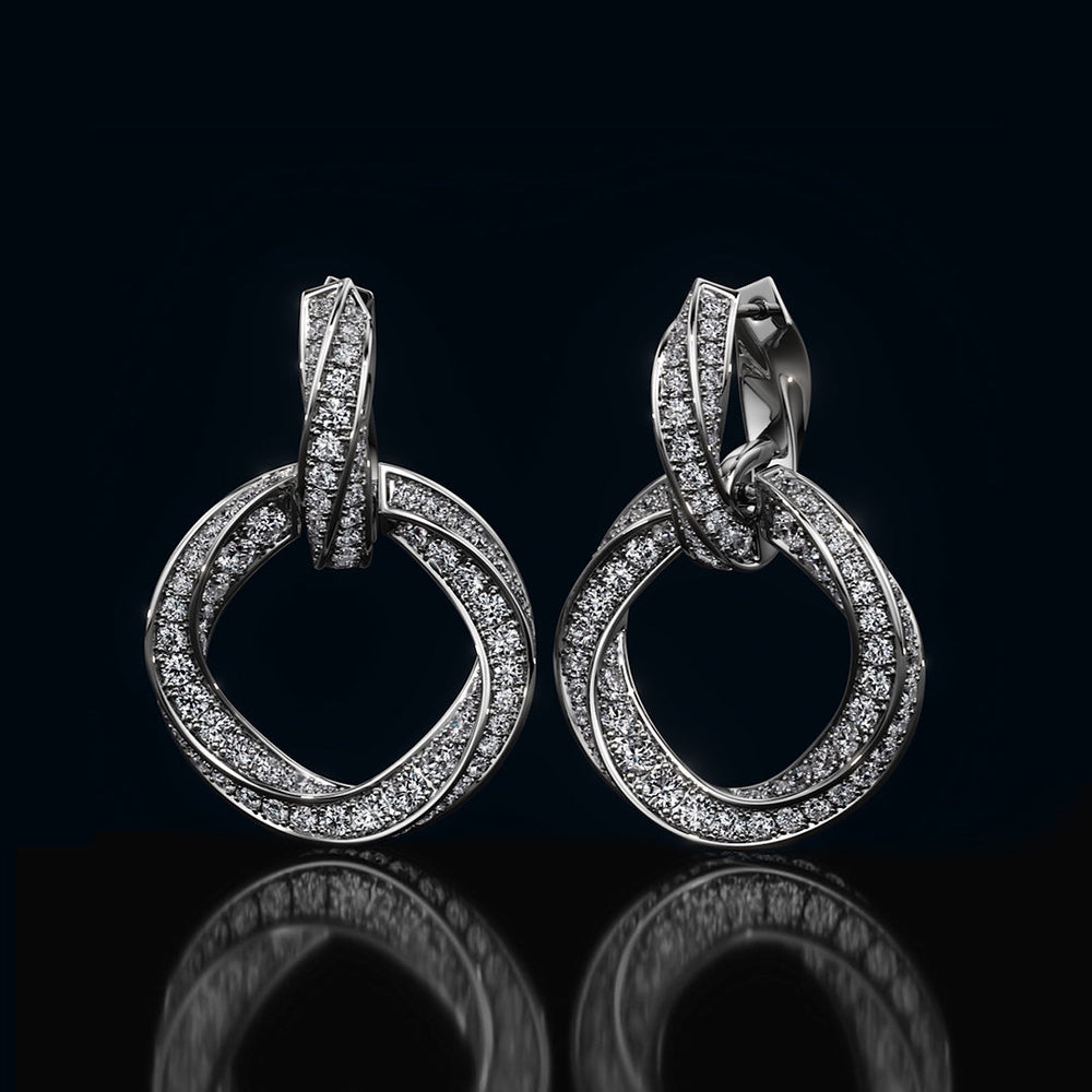 The Bond Double Link Earrings with 18KT White Gold / Lab / 3 Cut Diamond in 14KT White Gold / Lab / 3 view 1