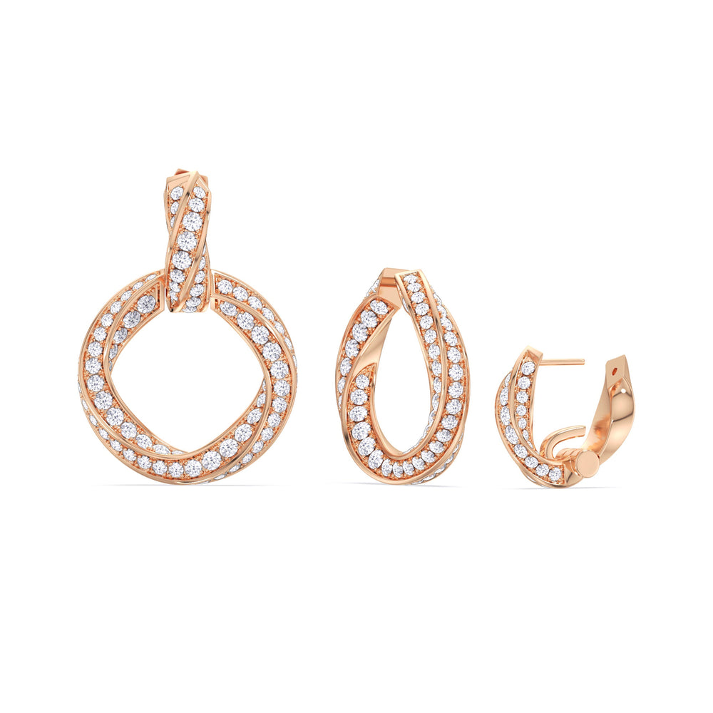 The Bond Double Link Earrings with 18KT Rose Gold / Lab / 4 1/3 Cut Diamond in 14KT Rose Gold / Lab / 4 1/3 view 3