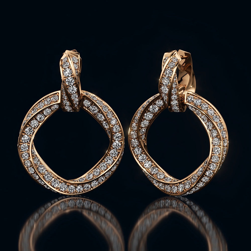 The Bond Double Link Earrings with 18KT Rose Gold / Lab / 5 3/4 Cut Diamond in 14KT Rose Gold / Lab / 5 3/4 view 1