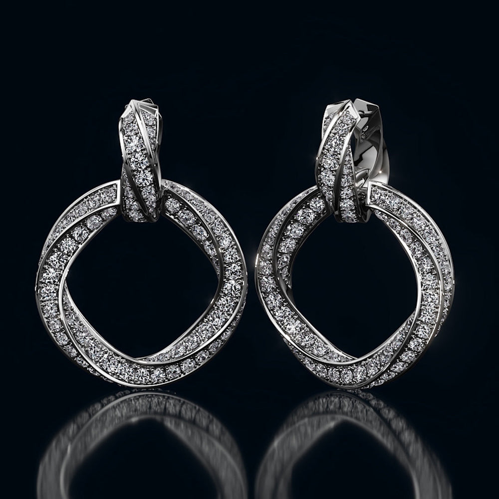The Bond Double Link Earrings with 18KT White Gold / Lab / 5 3/4 Cut Diamond in 14KT White Gold / Lab / 5 3/4 view 1