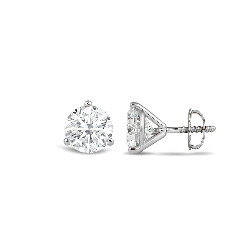 Classic Round Brilliant Cut Diamond Three Prong Martini Stud Earrings with 18KT White Gold / Lab / 1/2 Cut Diamond in 14KT White Gold / Lab / 1/2 view 4