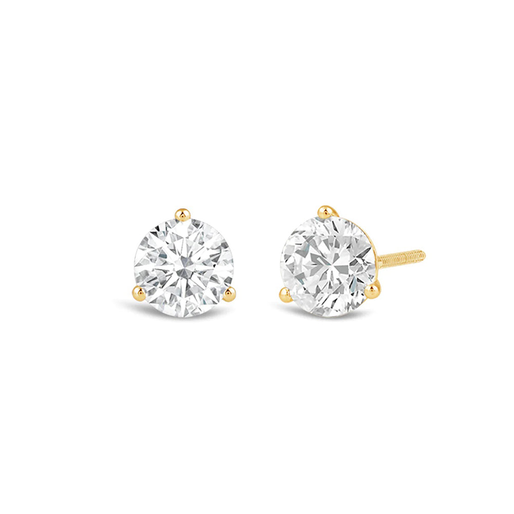 Classic Round Brilliant Cut Diamond Three Prong Martini Stud Earrings with 18KT Yellow Gold / Lab / 1/2 Cut Diamond in 14KT Yellow Gold / Lab / 1/2 view 1
