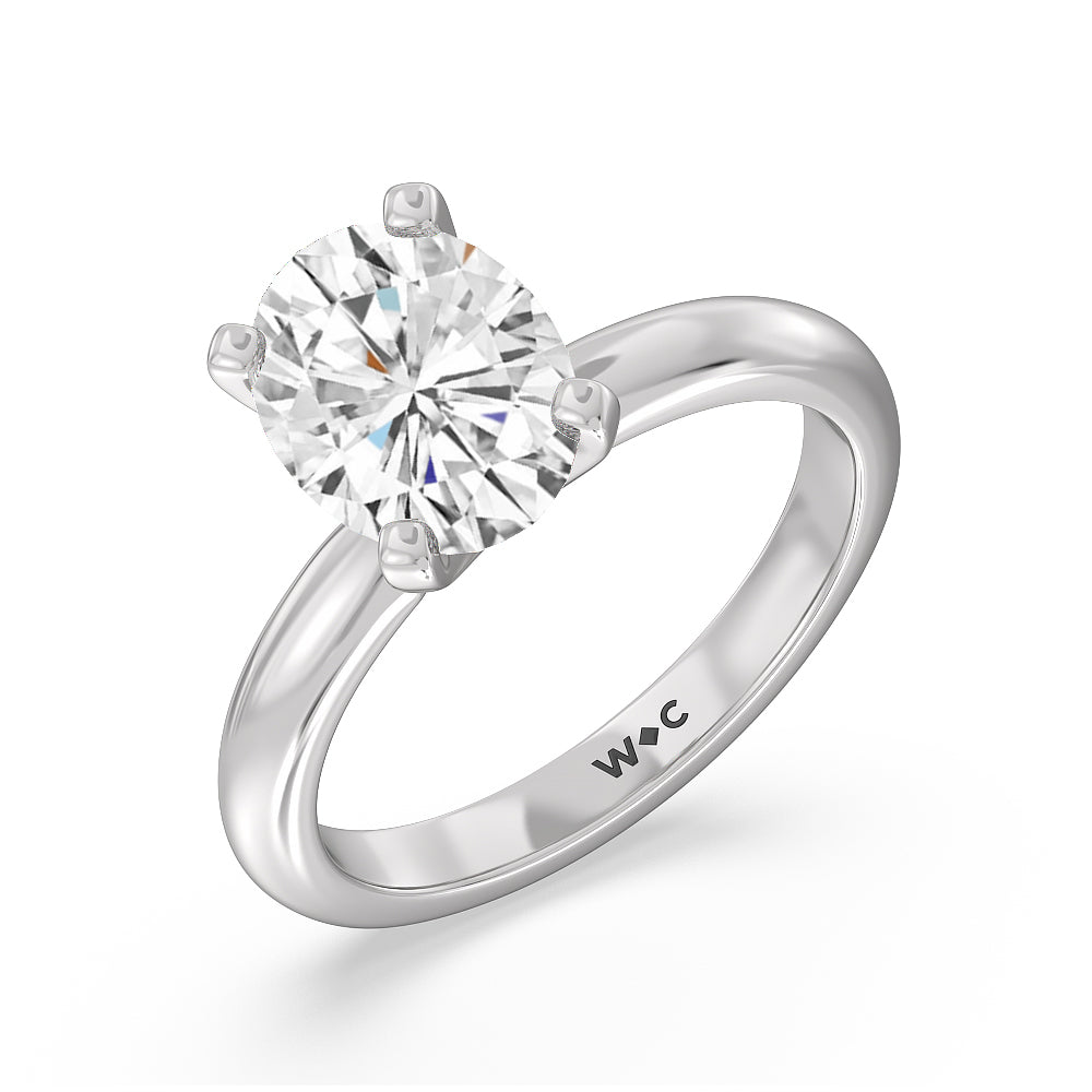 Oval Cut Fine Classic Four Prong Solitaire Diamond Engagement Ring with Lab Grown Diamond in 14KT Platinum view 3