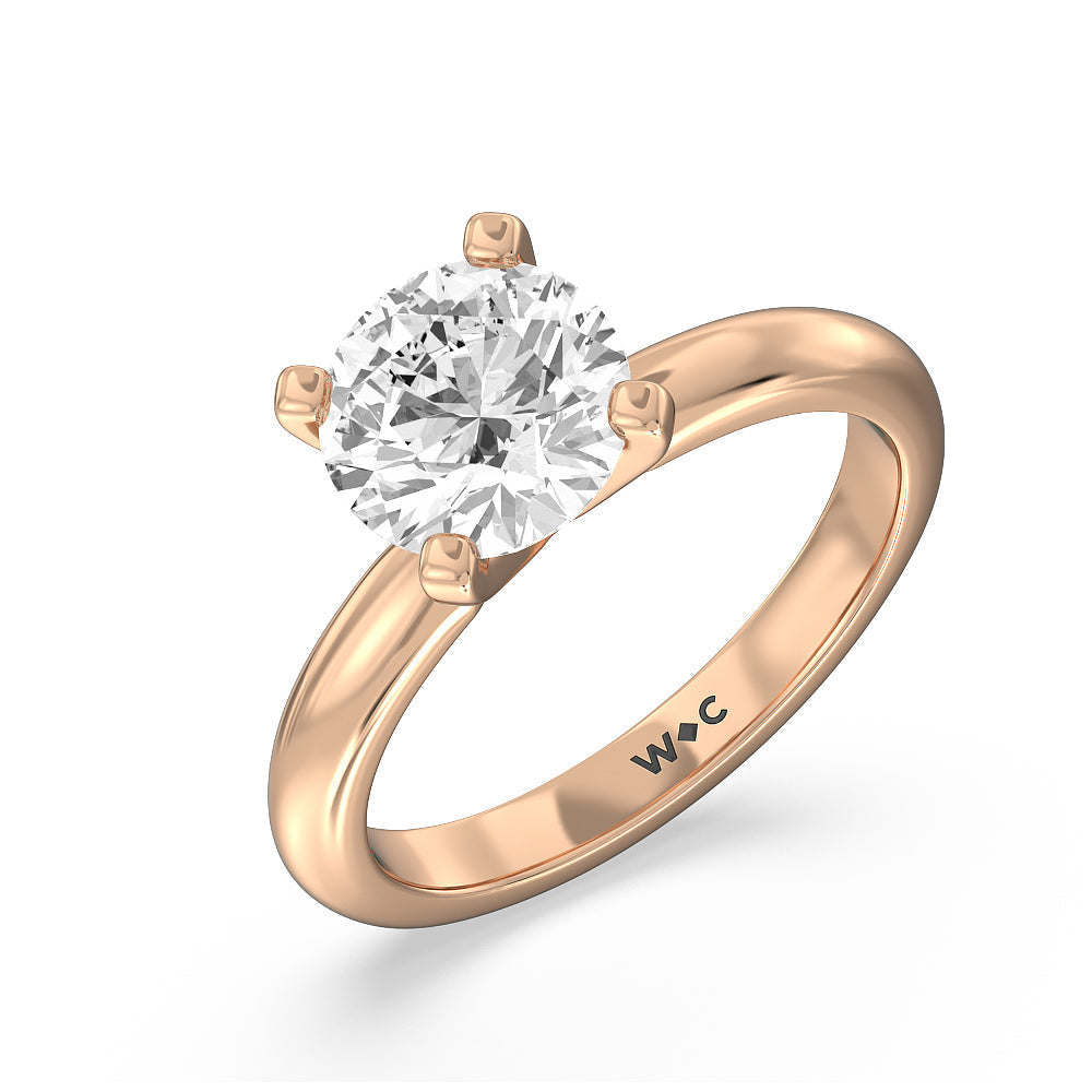 Round Cut Fine Classic Four Prong Solitaire Diamond Engagement Ring with Lab Grown Diamond in 14KT Rose Gold view 3