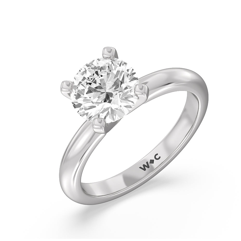 Round Cut Fine Classic Four Prong Solitaire Diamond Engagement Ring with Lab Grown Diamond in 14KT Platinum view 3