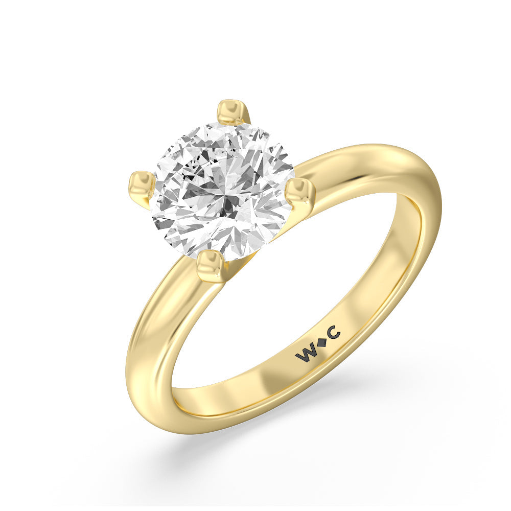 Round Cut Fine Classic Four Prong Solitaire Diamond Engagement Ring with Lab Grown Diamond in 14KT Yellow Gold view 3