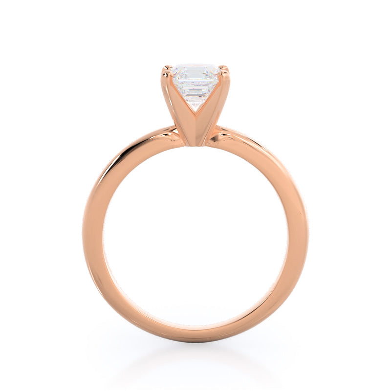 Asscher Cut Fine Classic Four Prong Solitaire Diamond Engagement Ring with Lab Grown Diamond in 14KT Rose Gold view 2