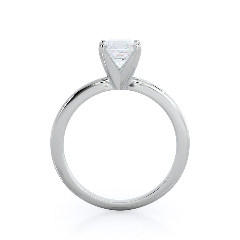 Asscher Cut Fine Classic Four Prong Solitaire Diamond Engagement Ring with Lab Grown Diamond in 14KT Platinum view 2