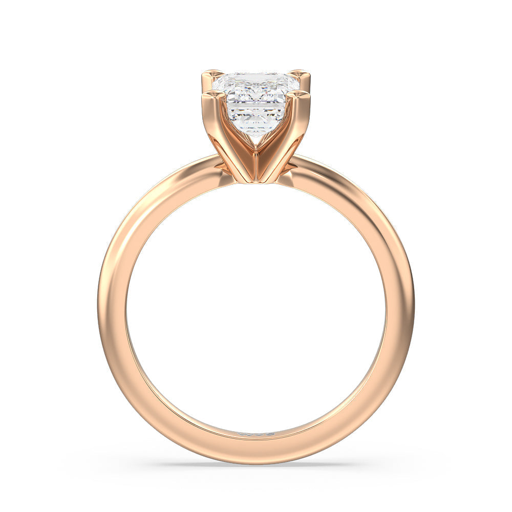 Emerald Cut Fine Classic Four Prong Solitaire Diamond Engagement Ring with Lab Grown Diamond in 14KT Rose Gold view 2