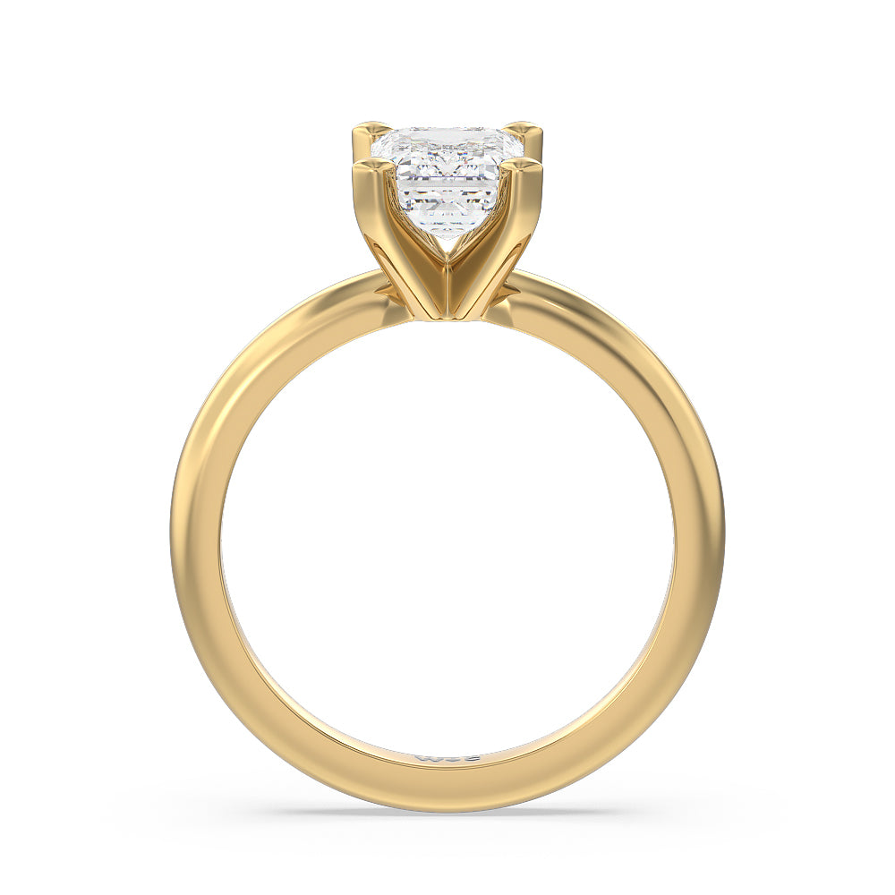 Emerald Cut Fine Classic Four Prong Solitaire Diamond Engagement Ring with Lab Grown Diamond in 14KT Yellow Gold view 2