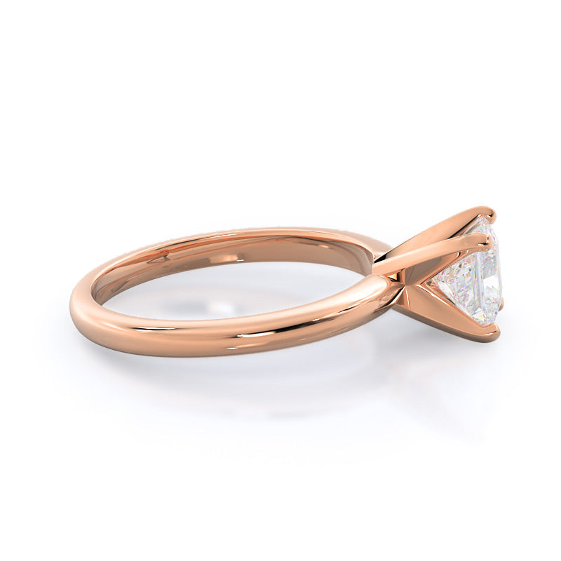 Princess Cut Fine Classic Four Prong Solitaire Diamond Engagement Ring with Lab Grown Diamond in 14KT Rose Gold view 3