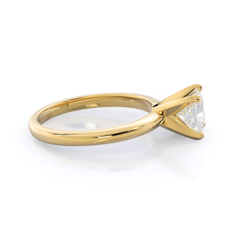 Princess Cut Fine Classic Four Prong Solitaire Diamond Engagement Ring with Lab Grown Diamond in 14KT Yellow Gold view 3