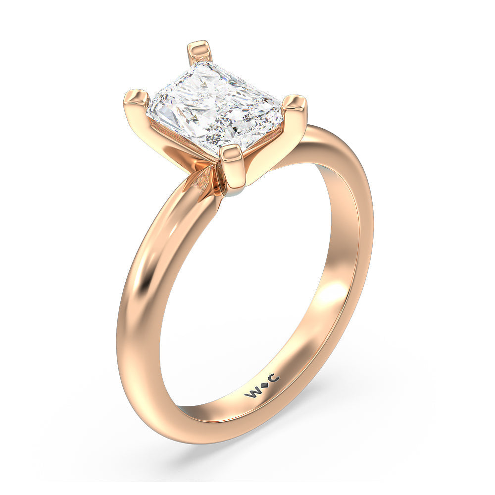 Radiant Cut Fine Classic Four Prong Solitaire Diamond Engagement Ring with Lab Grown Diamond in 14KT Rose Gold view 3