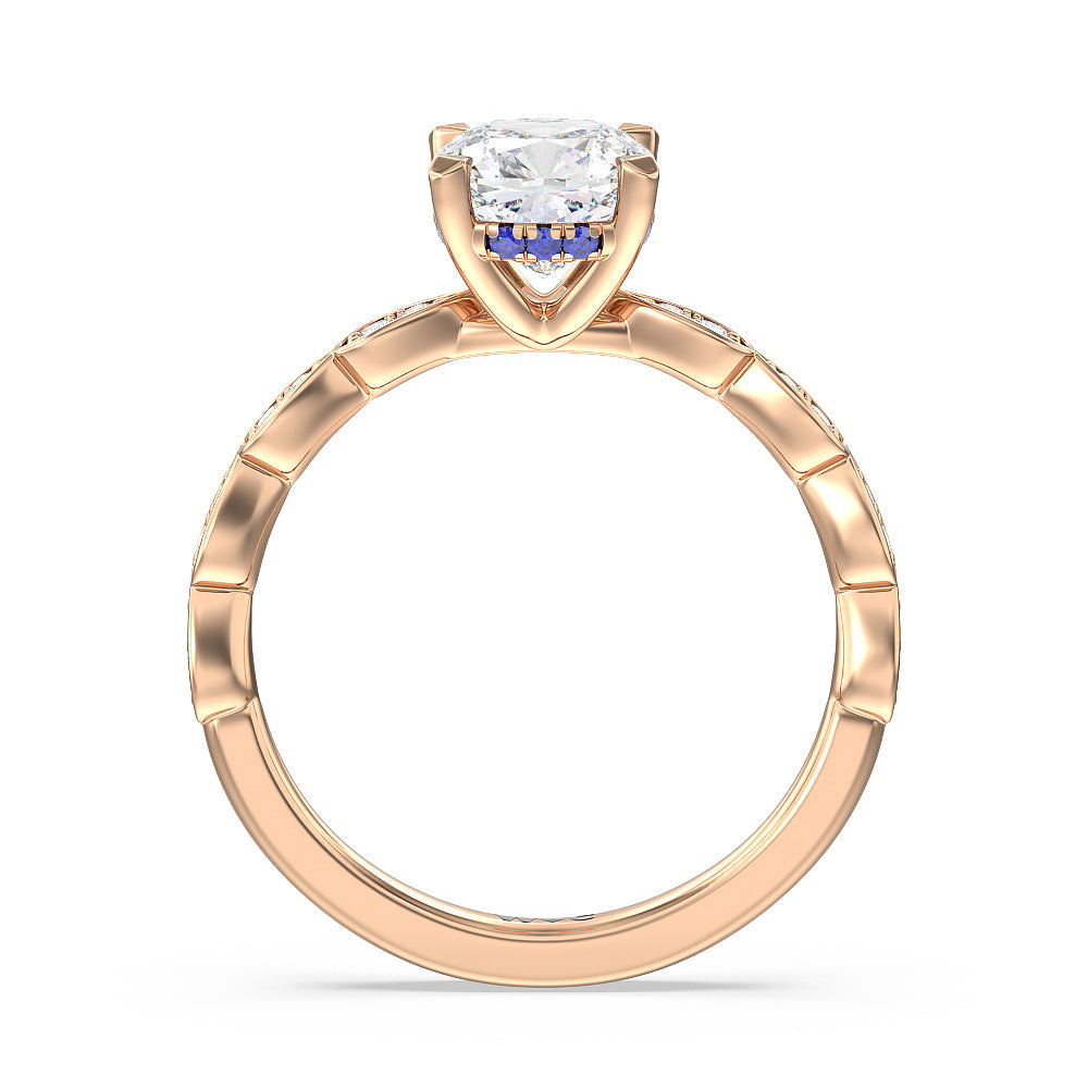 Something Blue Forget-Me-Not Hidden Halo Engagement Ring with Cushion Cut Diamond in 14KT Rose Gold view 2
