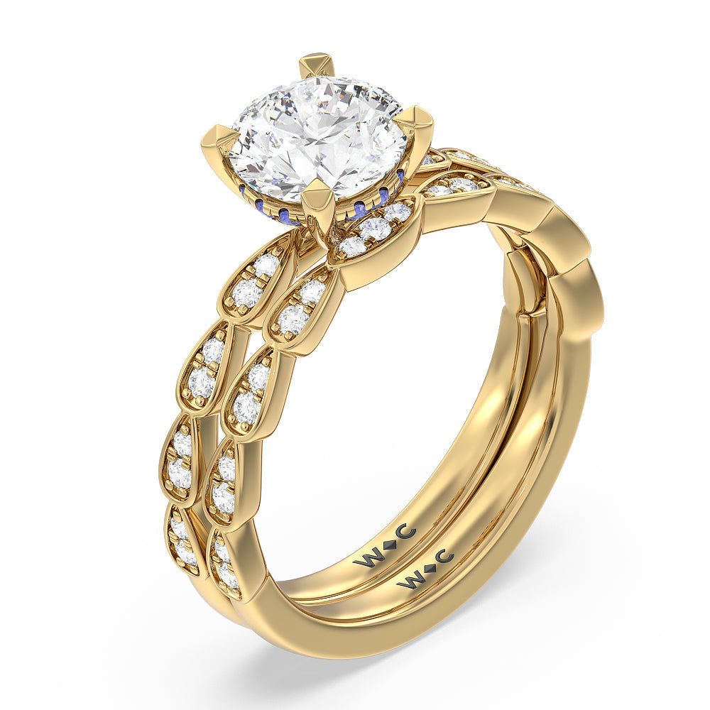 Something Blue Forget-Me-Not Hidden Halo Engagement Ring with Cushion Cut Diamond in 14KT Yellow Gold view 4