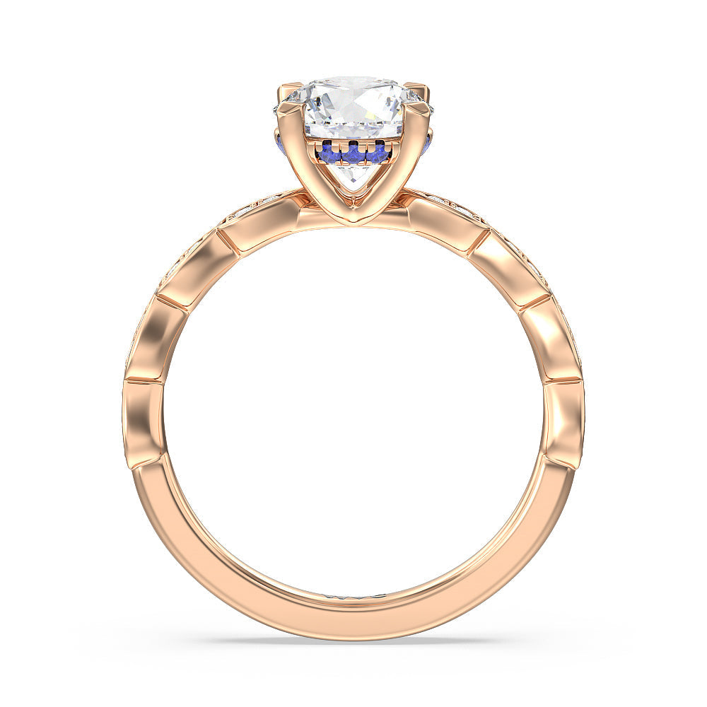 Something Blue Forget-Me-Not Hidden Halo Engagement Ring with Round Cut Diamond in 14KT Rose Gold view 2