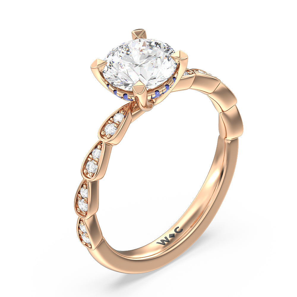 Something Blue Forget-Me-Not Hidden Halo Engagement Ring with Round Cut Diamond in 14KT Rose Gold view 3