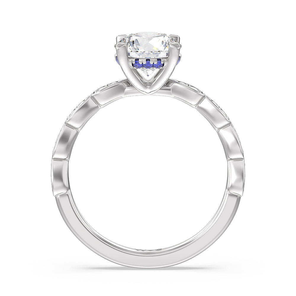 Something Blue Forget-Me-Not Hidden Halo Engagement Ring with Round Cut Diamond in 14KT Platinum view 2