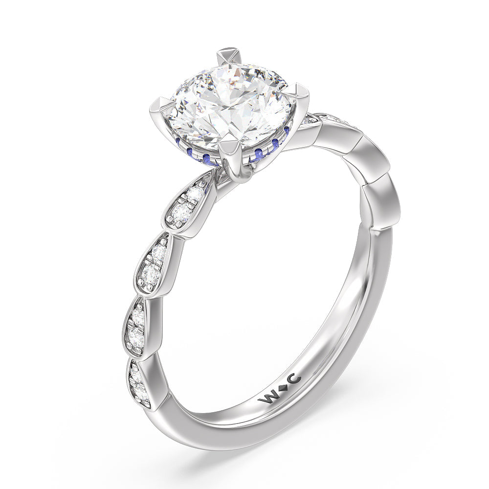 Something Blue Forget-Me-Not Hidden Halo Engagement Ring with Round Cut Diamond in 14KT Platinum view 3
