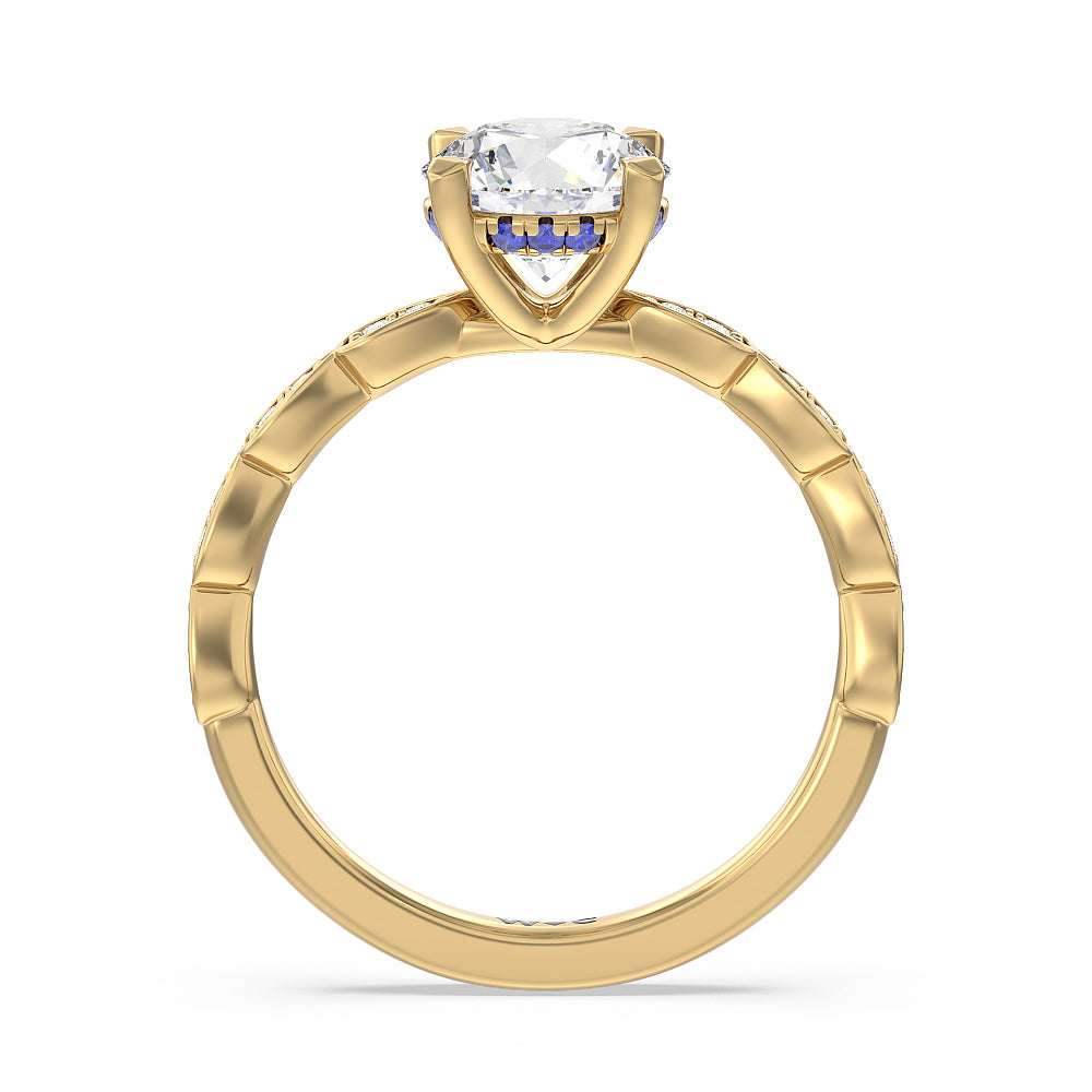 Something Blue Forget-Me-Not Hidden Halo Engagement Ring with Round Cut Diamond in 14KT Yellow Gold view 2