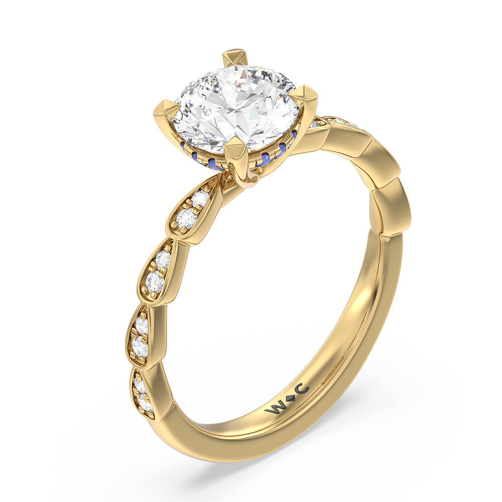 Something Blue Forget-Me-Not Hidden Halo Engagement Ring with Round Cut Diamond in 14KT Yellow Gold view 3