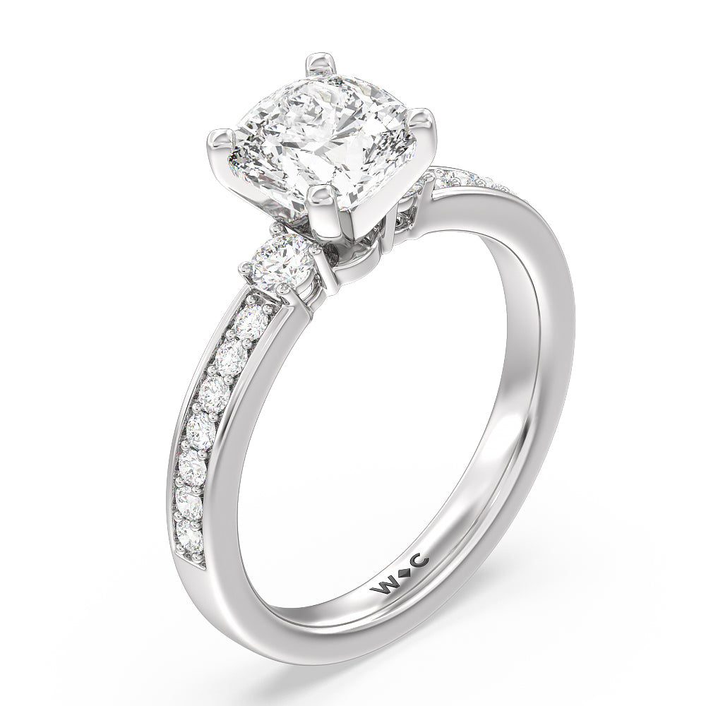 Duet Diamond Engagement Ring with Cushion Cut Diamond in 14KT Platinum view 3